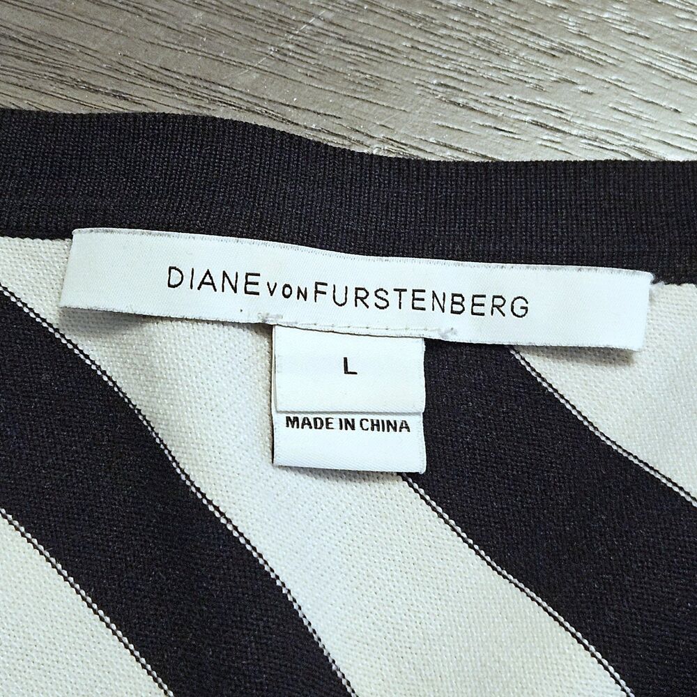Diane Von Furstenberg Dress Womens Large White Black Stripe Silk Viscose - Picture 6 of 8